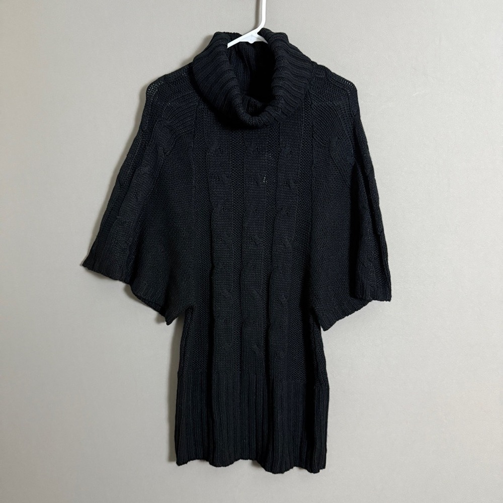 Ashley Acrylic Goth Moody Y2K Cowl Neck‎ Cable Knit Poncho Sweater M Black